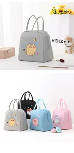 Detailed view of colorful cartoon insulated lunch bags for picnic and school use