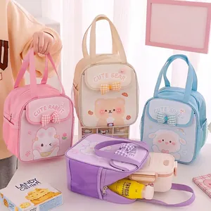 Cartoon Large Capacity Insulated Lunch Bag Waterproof Oxford Cloth Thermal Picnic Tote With Side Mesh Pocket For Students Office Women