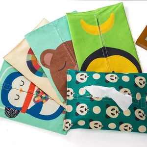 Variety of cute cartoon fabric tissue pouches with panda bear and penguin designs