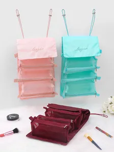 Detachable 4-in-1 mesh cosmetic bag organizer in multiple colors for travel