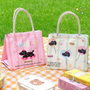 Cute cartoon dog print insulated lunch bag with foil lining for school and office use