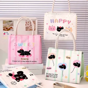 Portable insulated lunch bag with cute cartoon prints for students and office workers