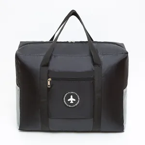Large Capacity Oxford Cloth Travel Bag with Trolley Case Sleeve Foldable Luggage Bag Airplane Pattern Moving Storage Bag