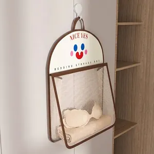 Hanging Storage Bag For Underwear Socks Breathable Mesh Wardrobe Organizer Closet Wall Mounted Door Hanging Bag With Smile Print