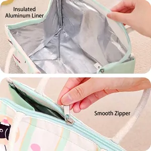 Portable cute insulated lunch bag with thick aluminum foil lining and smooth zipper closure