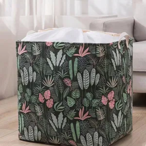Grande cesto della lavanderia con motivo a foglie tropicali e coulisse