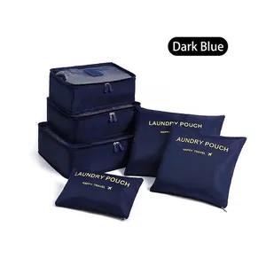 Dark blue 6-piece travel packing organizer cube and laundry pouch set in Oxford cloth