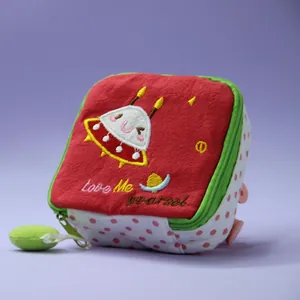 Cute UFO embroidered plush menstrual pad storage bag with pink polka dots for girls