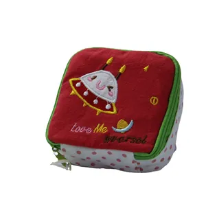 Cute UFO embroidered menstrual pad storage bag for girls and students, portable fabric pouch