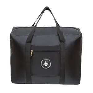 Large capacity black waterproof travel bag with airplane logo for luggage storage