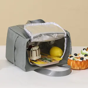 Borsa termica grigia portatile per il pranzo con rivestimento impermeabile e zip