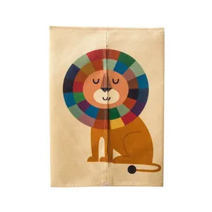Cute cartoon lion printed faux linen tissue box cover sleeve for home and car decor