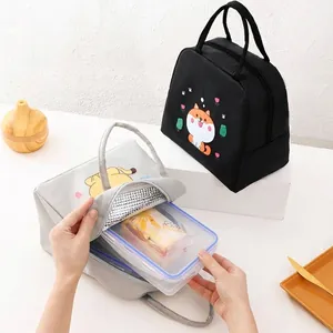 Portable insulated lunch bag with cute cartoon shiba inu for school and office use