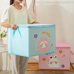 Large capacity non-woven storage bag with cute cartoon prints for clothes and quilts