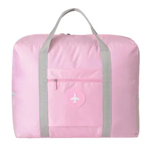 Großraum-Reisetasche für Damen in Rosa, faltbar mit grauen Griffen und Flugzeug-Logo