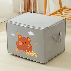Large cute cartoon bear non-woven fabric storage bag organizer for clothes and quilts