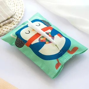 Cute cartoon penguin fabric tissue box cover made of durable linen-style material for home
