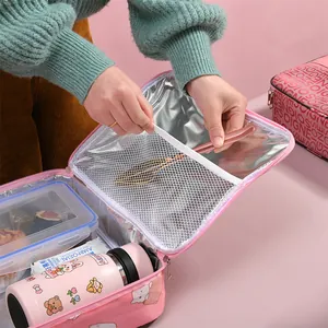Grande borsa termica rosa impermeabile con motivi a cartoni animati e fodera