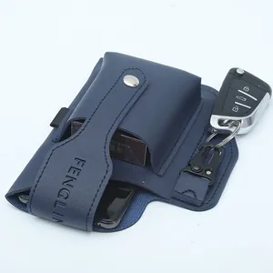 Sacoche de ceinture multifonction en cuir bleu pour téléphone, cigarettes et clés