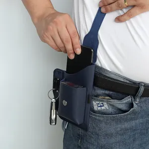 Étui de téléphone en cuir pour ceinture avec porte-clés et poche à cigarettes pour hommes