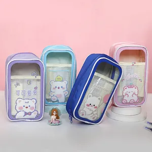 Cute Clear Cartoon Bear Pencil Case Large Capacity Waterproof PVC Pencil Pouch Student Stationery Bag Ins Style Pen Box For School Office