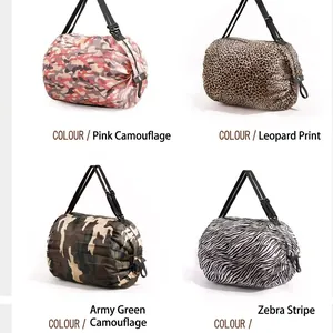 Bolsa de Compras de Lona Plegable Portátil Gran Capacidad Ecológica Reutilizable Tote Camuflaje Leopardo Cebra Bolso de Almacenamiento