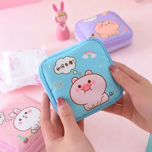 Cute cartoon pig sanitary napkin storage bag portable menstrual pouch for girls