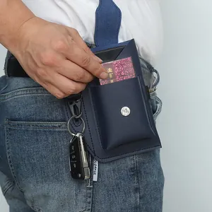 Sacoche de ceinture en cuir bleu marine pour téléphone avec étui à cigarettes