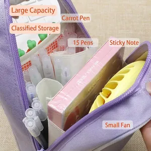 Large capacity purple canvas pencil case organizer for school stationery and supplies