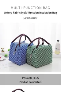 Isoliert Oxford-Stoff Lunchtasche mit Streifenmuster und Griff für Studenten.