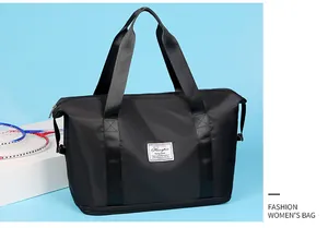Professional black large capacity lightweight nylon travel and gym bag for women