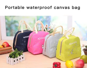 Lot de sacs à lunch isolés portables en toile imperméable colorée avec poignée et zip