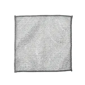 Durable silver metallic wire mesh dishcloth for efficient household kitchen cleaning
