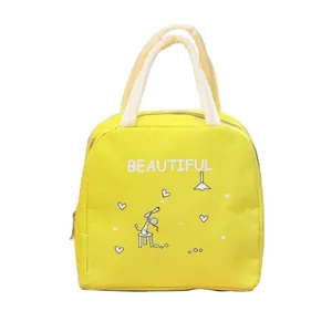 Sac à lunch isotherme jaune avec imprimé chien pour le travail et l'école en usage quotidien