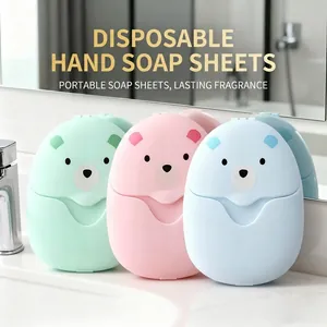 Hojas de Papel de Jabón Desechables Portátiles Con Estuche de Oso de Dibujos Animados Mini Escamas de Jabón para Lavado de Manos Niños Viaje Aire Libre