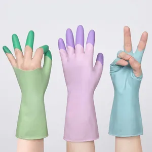 Guantes de limpieza de látex impermeables y duraderos para cocina en 3 colores