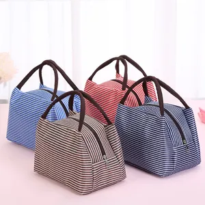 Bolsa de Almuerzo con Aislamiento a Rayas Bolsa Térmica Portátil Para Estudiantes Y Trabajadores Bolsa Térmica Engrosada de Gran Capacidad