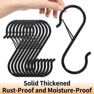 Windproof heavy-duty black stainless steel S-hooks for kitchen and closet