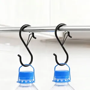 Durable black stainless steel windproof S-hooks hanging on rod for heavy load storage