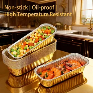 Disposable Rectangular Gold Aluminum Foil Tray Heat Resistant Greaseproof Liners For Air Fryer Oven Baking Grilling Cookware
