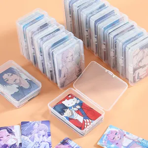 Frosted transparent card storage box with lid showing multiple stacked units and cards