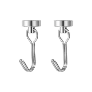 Pair of strong silver magnetic hooks for kitchen refrigerator and metal door surfaces