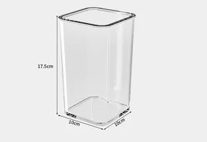 Detail view showing the exact dimensions of this clear refrigerator storage box: 17.5x10x10cm.