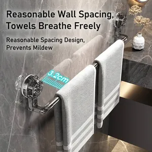 Zuignap handdoekrek badkamer, boorvrije uitschuifbare stang met 3,2 cm muurafstand