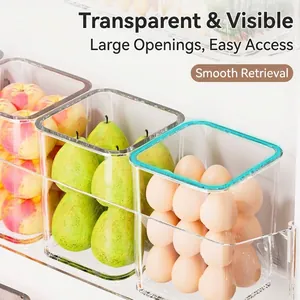Transparent refrigerator side door organizer bins for fresh fruit and egg storage