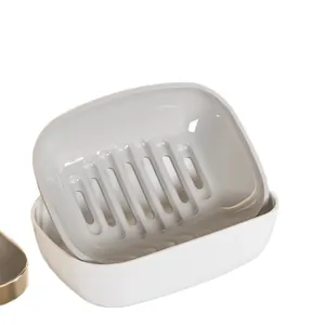 Minimalist dual-layer drainage soap dish with elegant gray and white finish for bathroom