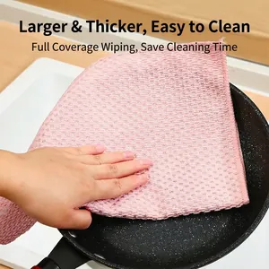 Thick pink corn grain textured microfiber dishcloth for efficient kitchen cleaning
