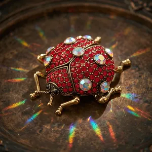 Vintage Alloy Red Rhinestone Beetle Brooch For Women Fashion Insect Lapel Pin For Suit Coat Corsage Jewelry Accessory