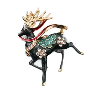 Elegante broche de alce de aleación para mujer con astas doradas y detalles de strass