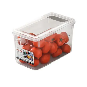Clear food-grade refrigerator storage box with handle, perfect for fruits and vegetables